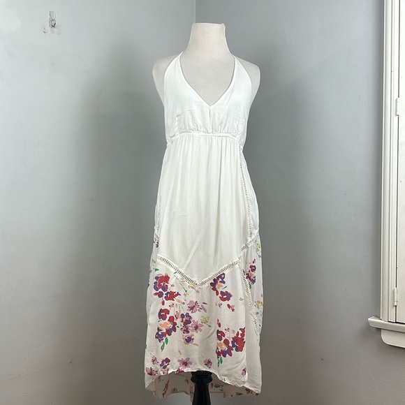 O'Neill Petra Cream Floral Print Halter Dress Sz L - Picture 5 of 13